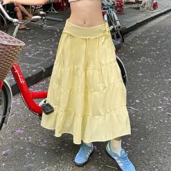 Skirts*Boogzel Clothing Fairycore Aesthetic Tiered Maxi Skirt Yellow