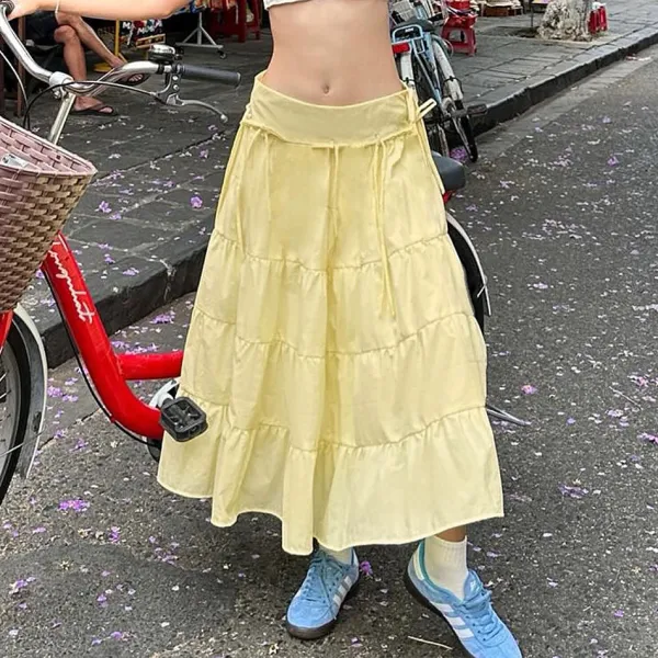 Skirts*Boogzel Clothing Fairycore Aesthetic Tiered Maxi Skirt Yellow