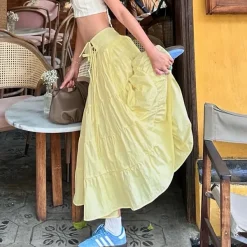 Skirts*Boogzel Clothing Fairycore Aesthetic Tiered Maxi Skirt Yellow
