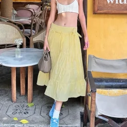 Skirts*Boogzel Clothing Fairycore Aesthetic Tiered Maxi Skirt Yellow