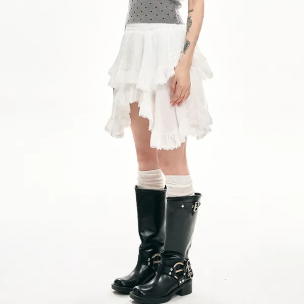 Skirts*Boogzel Clothing Fairycore Asymmetric Lace Ruffle Skirt