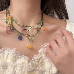 Necklaces & Chokers*Boogzel Clothing Fairycore Flower Layered Necklace Green