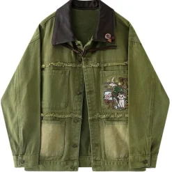 Mens|Coats & Jackets*Boogzel Clothing Fairycore Forest Embroidered Denim Jacket Green