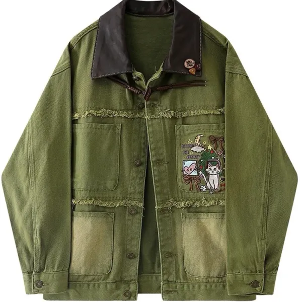 Mens|Coats & Jackets*Boogzel Clothing Fairycore Forest Embroidered Denim Jacket Green