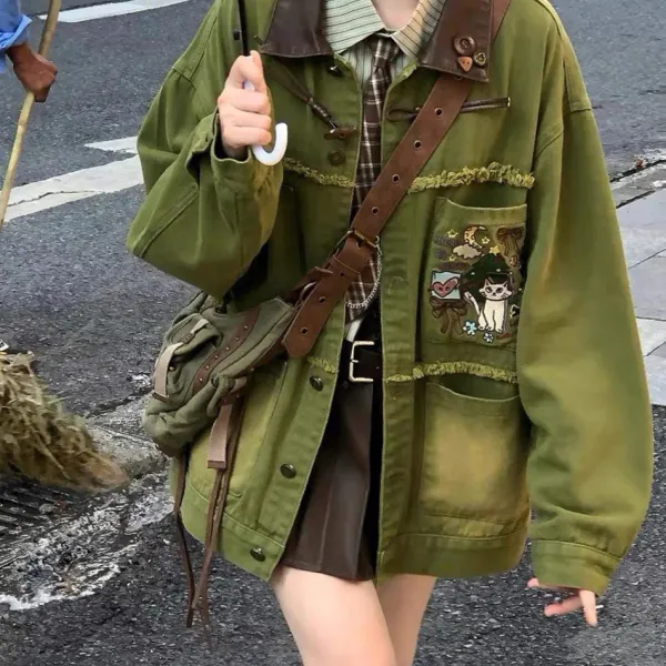 Mens|Coats & Jackets*Boogzel Clothing Fairycore Forest Embroidered Denim Jacket Green