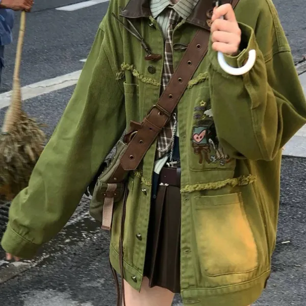 Mens|Coats & Jackets*Boogzel Clothing Fairycore Forest Embroidered Denim Jacket Green