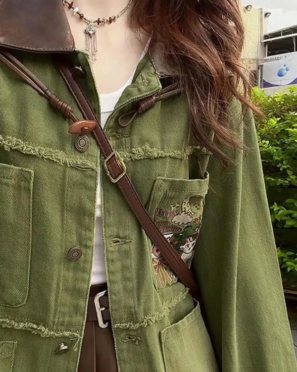 Mens|Coats & Jackets*Boogzel Clothing Fairycore Forest Embroidered Denim Jacket Green