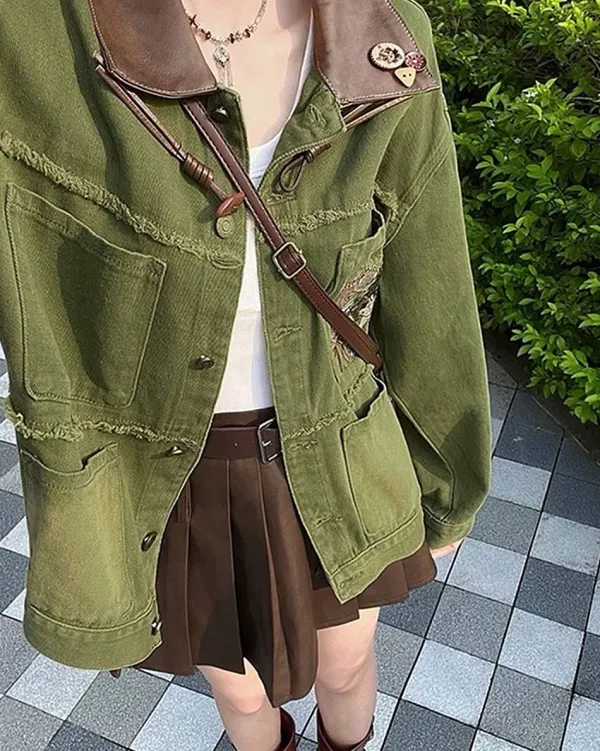 Mens|Coats & Jackets*Boogzel Clothing Fairycore Forest Embroidered Denim Jacket Green