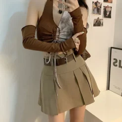 Long Sleeve Tops*Boogzel Clothing Fairycore Halter Top & Gloves Set Brown