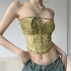 Crop Tops*Boogzel Clothing Fairycore Mesh Bustier Top Green