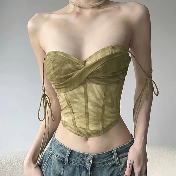 Crop Tops*Boogzel Clothing Fairycore Mesh Bustier Top Green