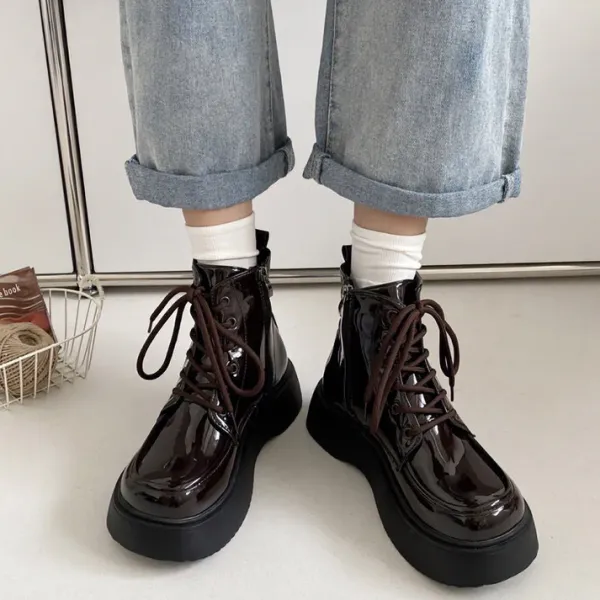 Classics|Boots / Platform Boots*Boogzel Clothing Fall Aesthetic Lacquered Lace Up Boots
