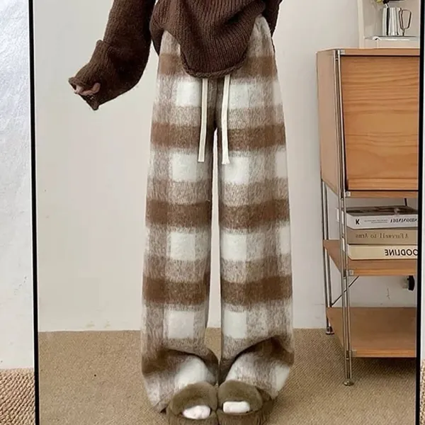 Pants & Trousers*Boogzel Clothing Fall Feels Cozy Plaid Trousers Brown