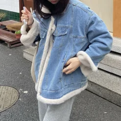 Coats & Jackets*Boogzel Clothing Faux Sherpa Lined Denim Jacket Blue