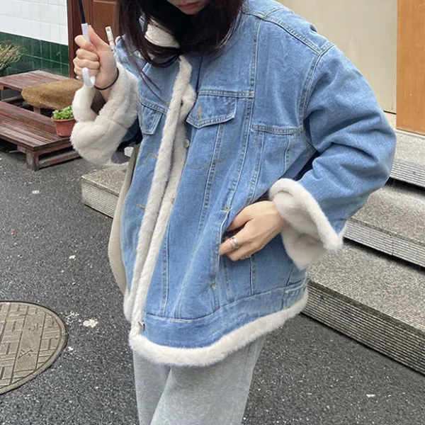 Coats & Jackets*Boogzel Clothing Faux Sherpa Lined Denim Jacket Blue