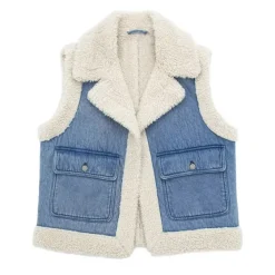 Coats & Jackets|Knit Vests*Boogzel Clothing Faux Sherpa Lined Denim Vest Blue