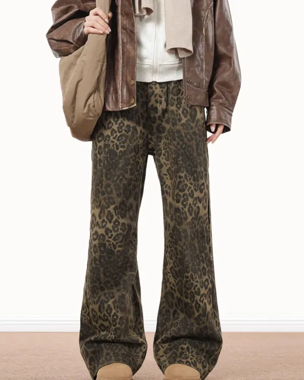 Jeans*Boogzel Clothing Ferocious Fancy Leopard Print Jeans Brown