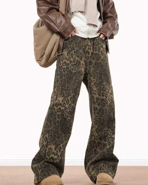 Jeans*Boogzel Clothing Ferocious Fancy Leopard Print Jeans Brown
