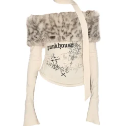 Y2K Tops|Long Sleeve Tops*Boogzel Clothing Ferocious Fancy Off-Shoulder Top Beige