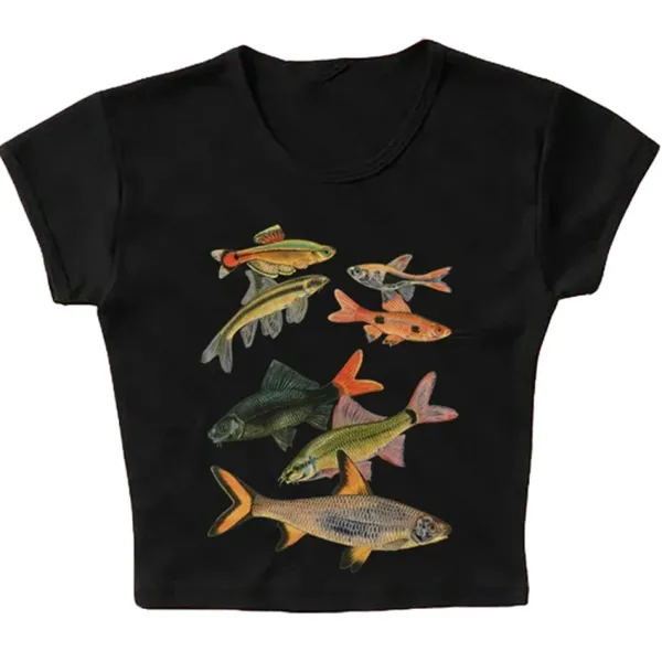 Aesthetic T-Shirts & Graphic Tees*Boogzel Clothing Fish Print Aesthetic Baby Tee