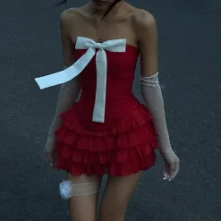 Dresses & Rompers*Boogzel Clothing Flirty Babe Bow Dress in Red