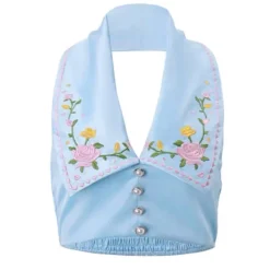 Crop Tops*Boogzel Clothing Floral Embroidered Satin Vest Blue