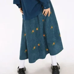 Skirts*Boogzel Clothing Floral Embroidery Corduroy Skirt
