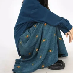 Skirts*Boogzel Clothing Floral Embroidery Corduroy Skirt