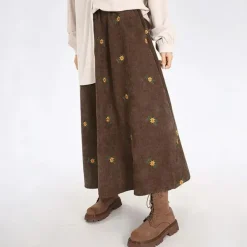 Skirts*Boogzel Clothing Floral Embroidery Corduroy Skirt