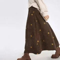 Skirts*Boogzel Clothing Floral Embroidery Corduroy Skirt