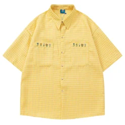 Mens*Boogzel Clothing Floral Embroidery Gingham Shirt