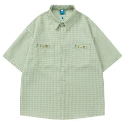 Mens*Boogzel Clothing Floral Embroidery Gingham Shirt