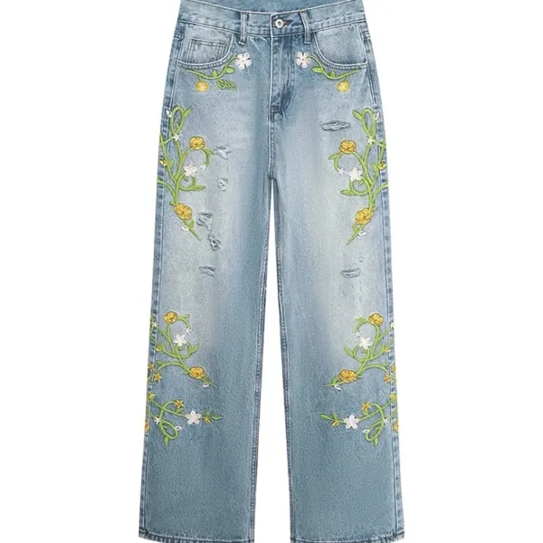 Jeans*Boogzel Clothing Floral Vine Fairycore Embroidery Jeans Blue