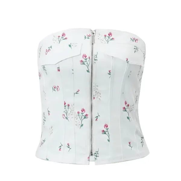 Y2K Tops|Corset Tops*Boogzel Clothing Floral Zip Up Corset Top White