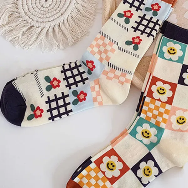 Socks*Boogzel Clothing Flower Checkered Socks