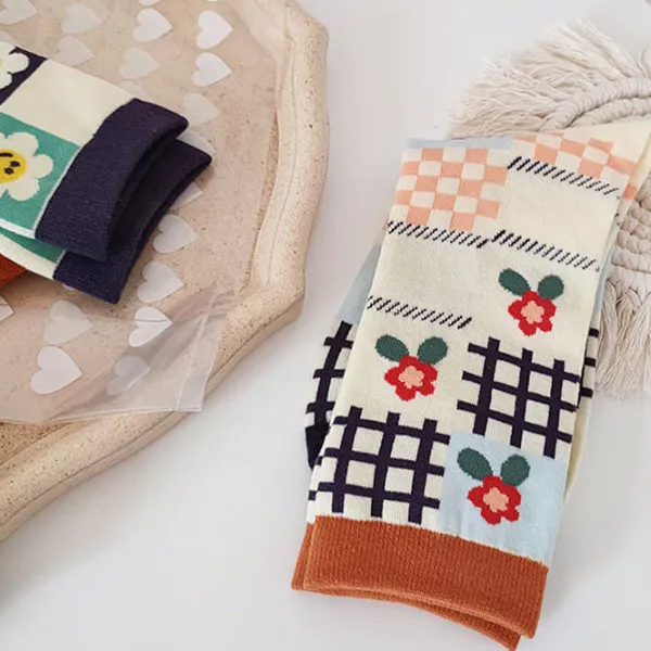 Socks*Boogzel Clothing Flower Checkered Socks