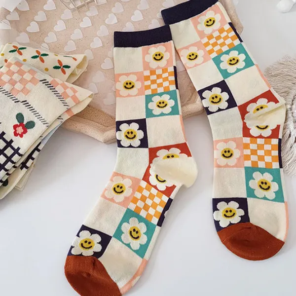 Socks*Boogzel Clothing Flower Checkered Socks