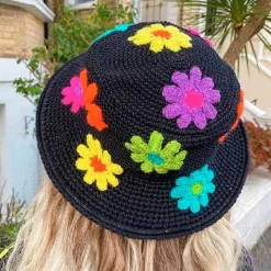 Hats*Boogzel Clothing Flower Crochet Bucket Hat Black