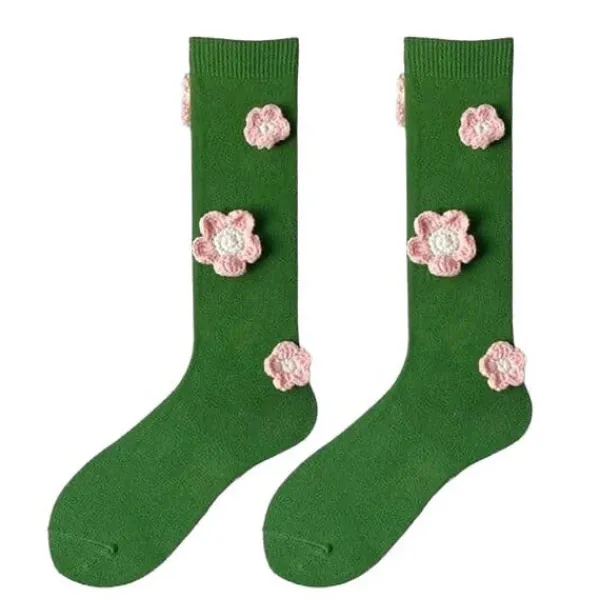 Socks*Boogzel Clothing Flower Embroidery Knee Socks Green