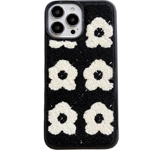 Iphone Cases*Boogzel Clothing Flowers Fuzzy iPhone Case Black