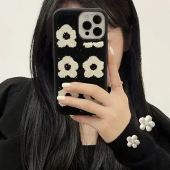 Iphone Cases*Boogzel Clothing Flowers Fuzzy iPhone Case Black