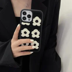 Iphone Cases*Boogzel Clothing Flowers Fuzzy iPhone Case Black