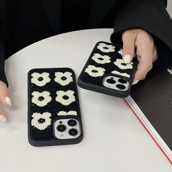 Iphone Cases*Boogzel Clothing Flowers Fuzzy iPhone Case Black