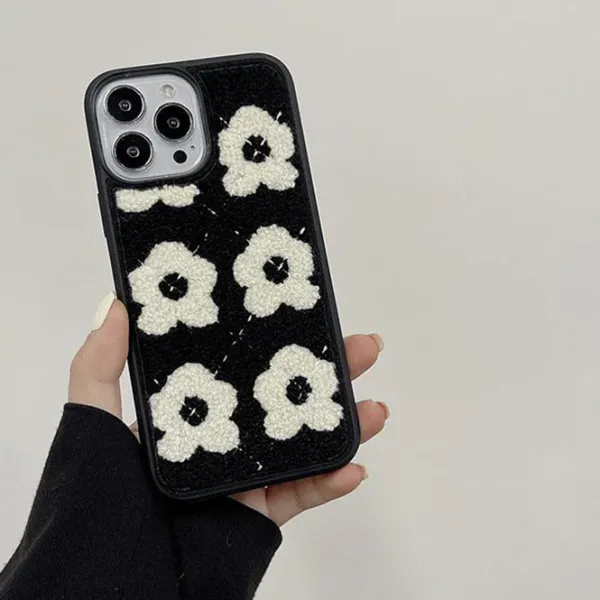 Iphone Cases*Boogzel Clothing Flowers Fuzzy iPhone Case Black