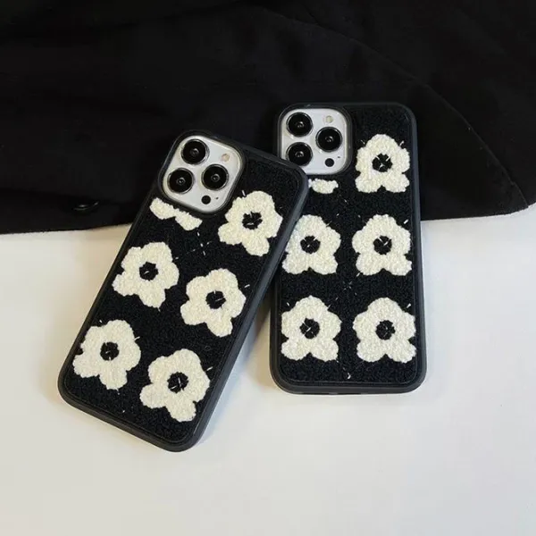 Iphone Cases*Boogzel Clothing Flowers Fuzzy iPhone Case Black