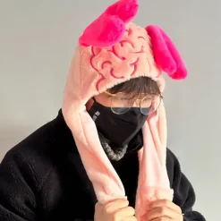 Hats*Boogzel Clothing Fluffy Brain Hat with Heart Ears Pink