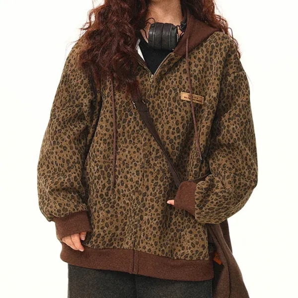 Hoodies*Boogzel Clothing Found Leopard Oversized Hoodie Brown