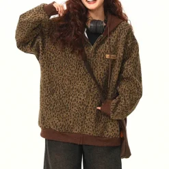 Hoodies*Boogzel Clothing Found Leopard Oversized Hoodie Brown