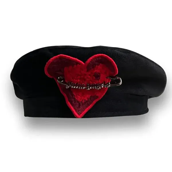 Hats*Boogzel Clothing French Kiss Heart Beret Black