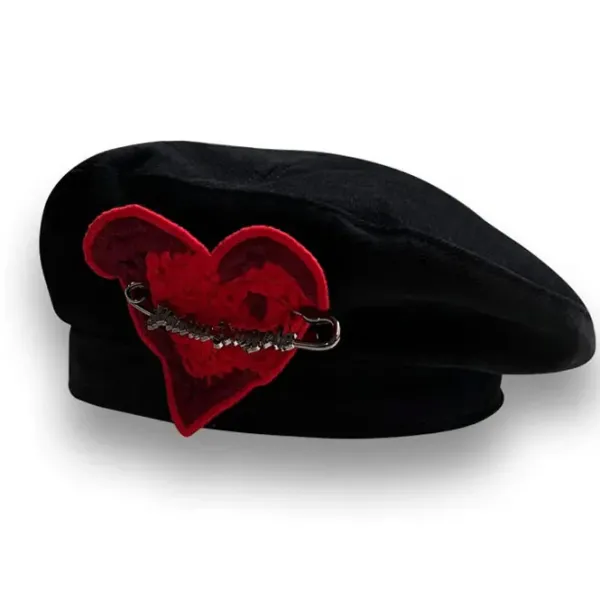 Hats*Boogzel Clothing French Kiss Heart Beret Black